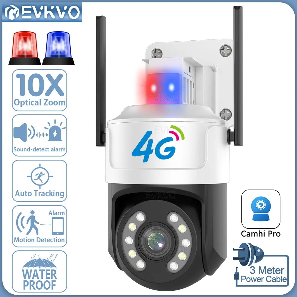 

EVKVO 4K 8MP 4G PTZ Camera AI Human Tracking Red Blue Warning Light 5MP 5G WIFI Outdoor Security Surveillance Camera Camhi Pro