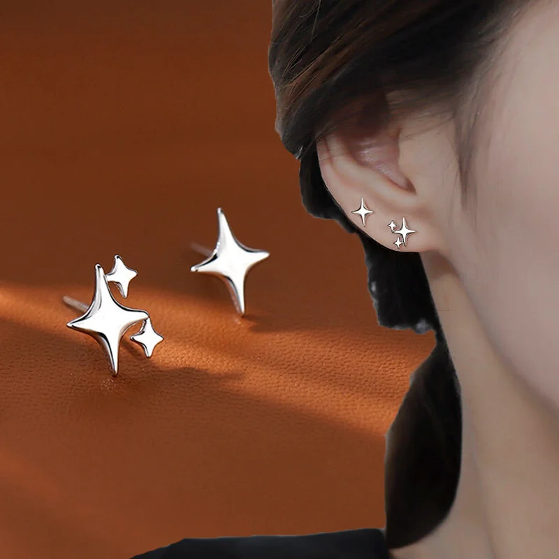 

2023 Trend Silver 925 Needle Cute Asymmetry Stars Stud Earrings Spiral Twisted Piercing Earring for Women Banquet Jewelry Gift
