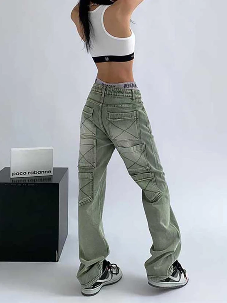 Women's Baggy Jeans Fashion Design Streetwear High Waist Cargo Pants for Women Autumn Vintage Cyber Y2K Clothes Female Clothing