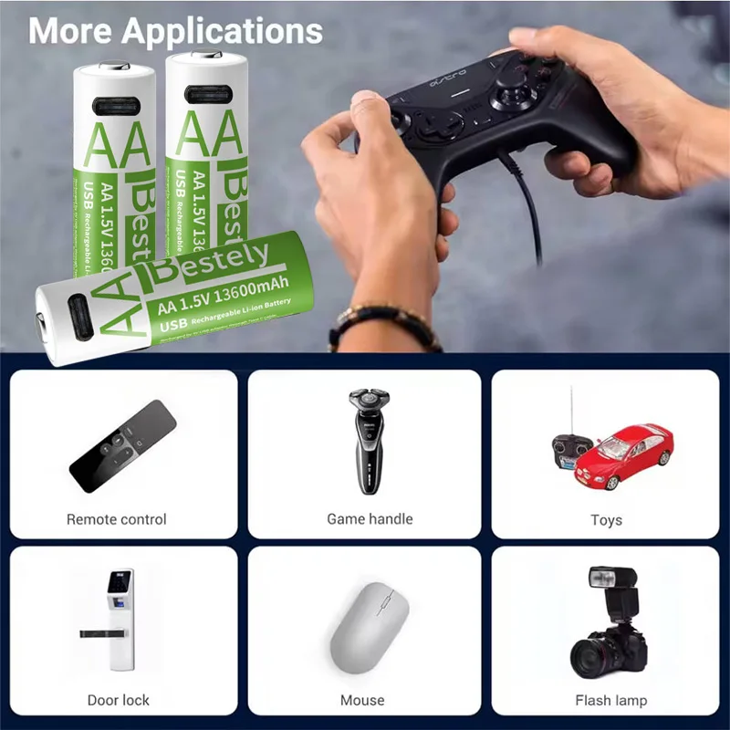 Фото Новый USB-перезаряжаемый литий-ионный аккумулятор AA 1,5 В AA 13600 мАч/литий-ионный аккумулятор для часов, игрушечный MP3-плеер, клавиатура камеры №5