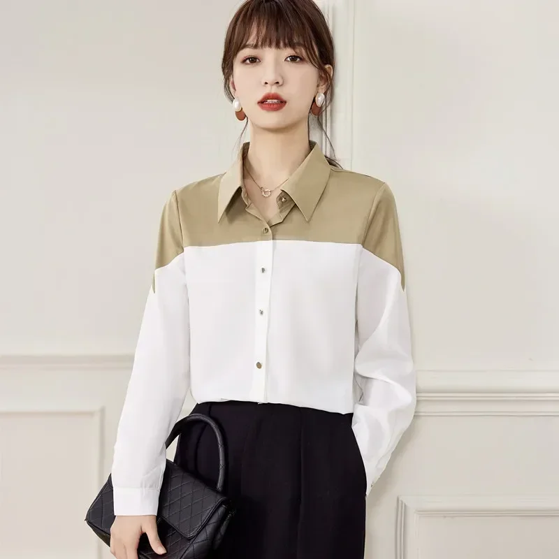 Женская блузка с отложным воротником длинным рукавом