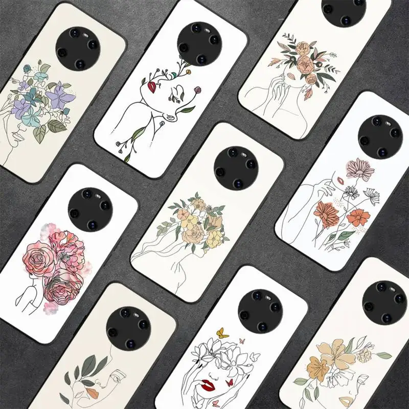 

Line Art Sketch Flower Girl Phone Case For Huawei Y 5 Y6 2019 Y5 2018 Y9 2019 Luxury case for 9prime2019