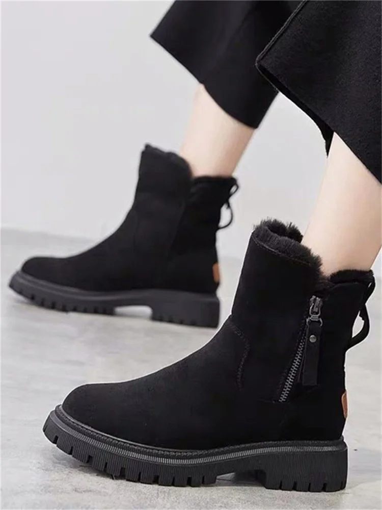 

Big Size Women Snow Boots Warm Fur Cotton Winter Shoes Ladies Zipper Ankle Chelsea Boots Thick Sole Female Platform Short Botas