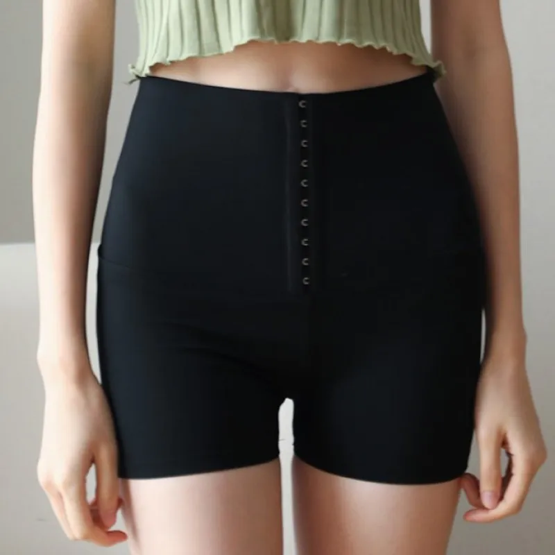 

SALSPOR High Waist Breasted Short Leggings Solid Color Slim Three Point Shorts for Women Stretch Push Up Shorts