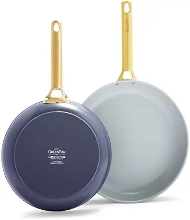 

Hard Anodized Healthy Ceramic Nonstick 8" and 10" Frying Pan Skillet Set, Gold Handle, PFAS-Free, Dishwasher Safe, Oven Baking