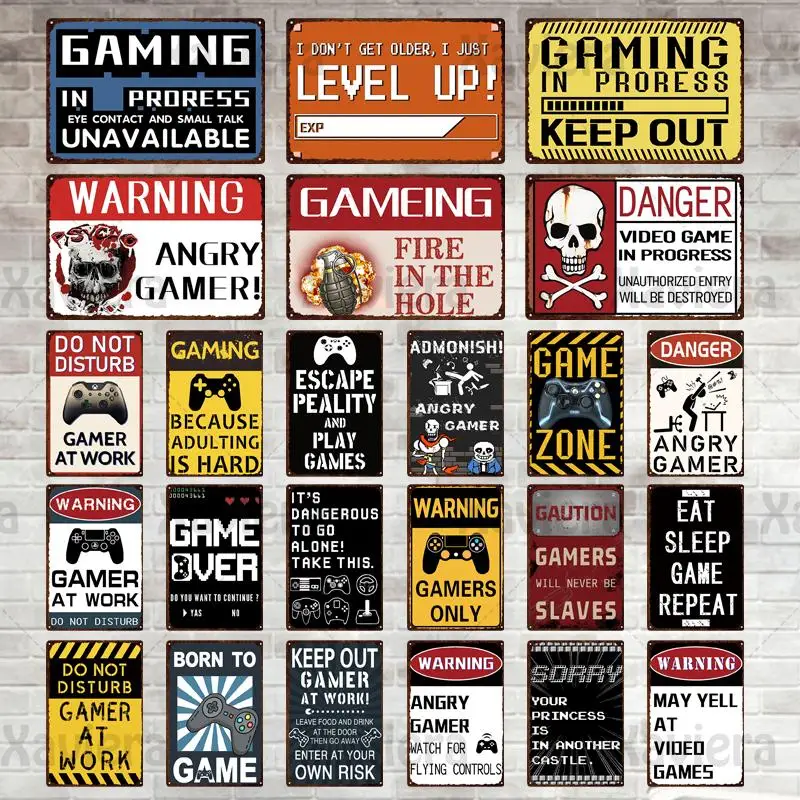 

Vintage Warning Gamer Only Metal Sign Tin Plate Game Room Zone Home Decor Video Game Control Metal Decorative Plaque Danger Sign
