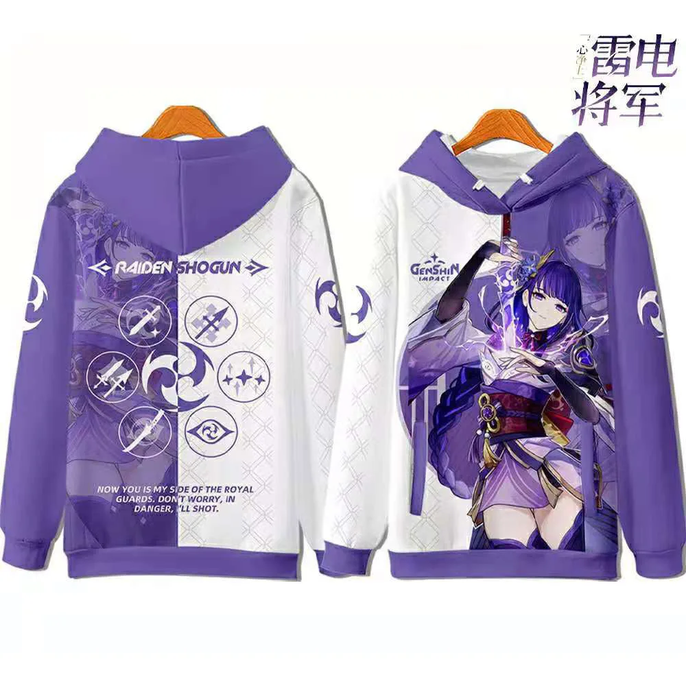 

3D Hoodie Animation Game Genshin Impact Raiden Shogun Men's and Women's Sweater Hoodie Harajuku Fashion Street Dress Boys' and G