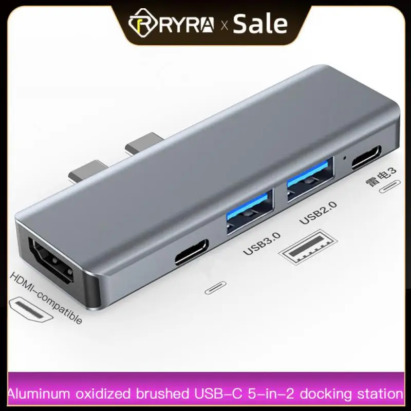 

RYRA 5in1 Type-C HUB 100W Double Male Aluminum USB C Hub Adapter 4K HDMI-compatible PD Fast Charging For MacBook Pro