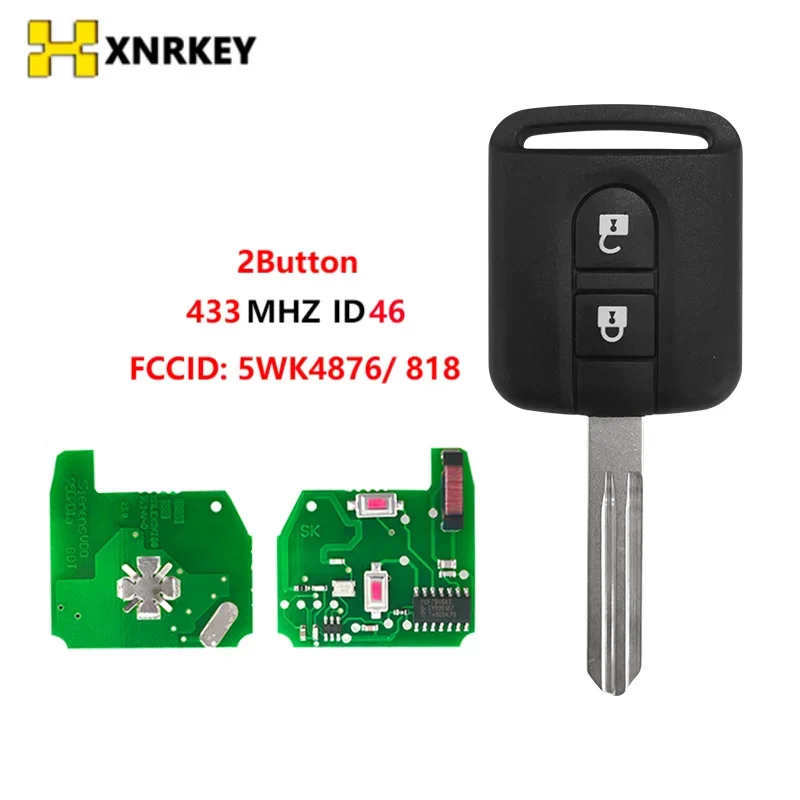 XNRKEY 5WK4876/818 433 МГц ID46 PCF7946 чип 2-кнопочный дистанционный брелок для Nissan Elgrand X-TRAIL Qashqai