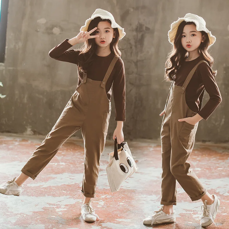 

Girls Set Baby Suspenders Trousers Children Long-sleeved T-shirt + Pants Suit Kids Outfits Clothes Spring Autumn Kids Clothes