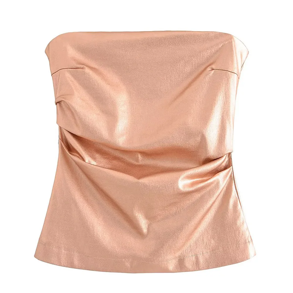 

Early autumn new fashion women's clothing sexy hot girl trend all-match straight collar halter metal fabric tube top top