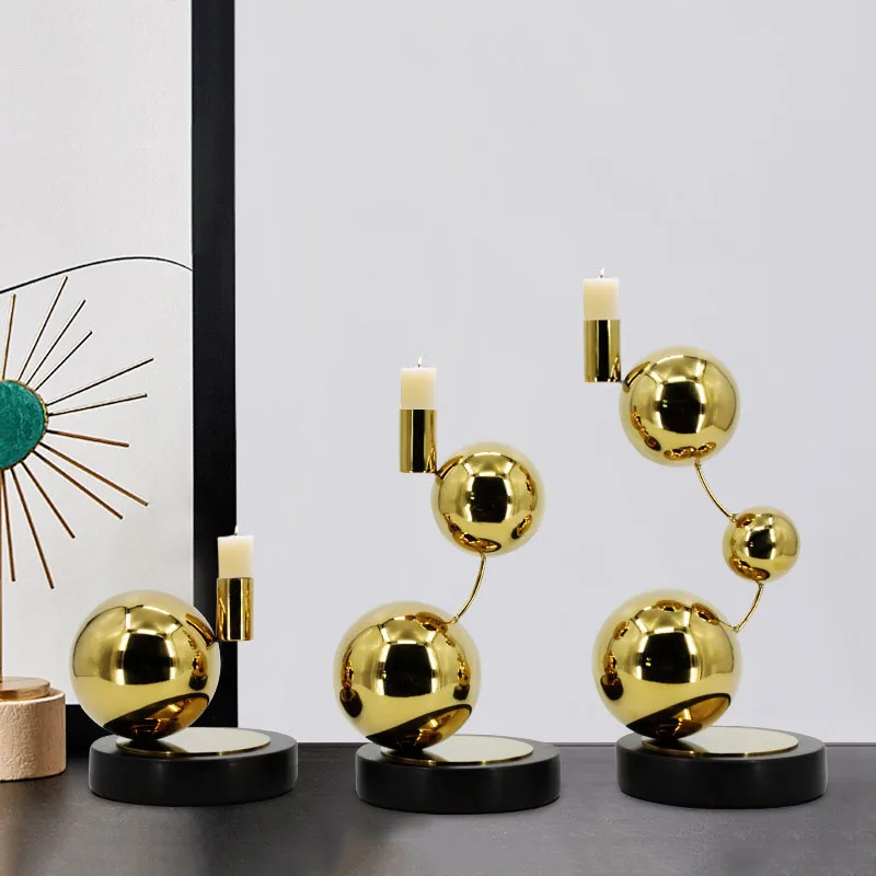 Фото Nero Marquina Natural Marble Candle Holder Luxury Golden Stainless Steel Candlestick Home Decoration №4