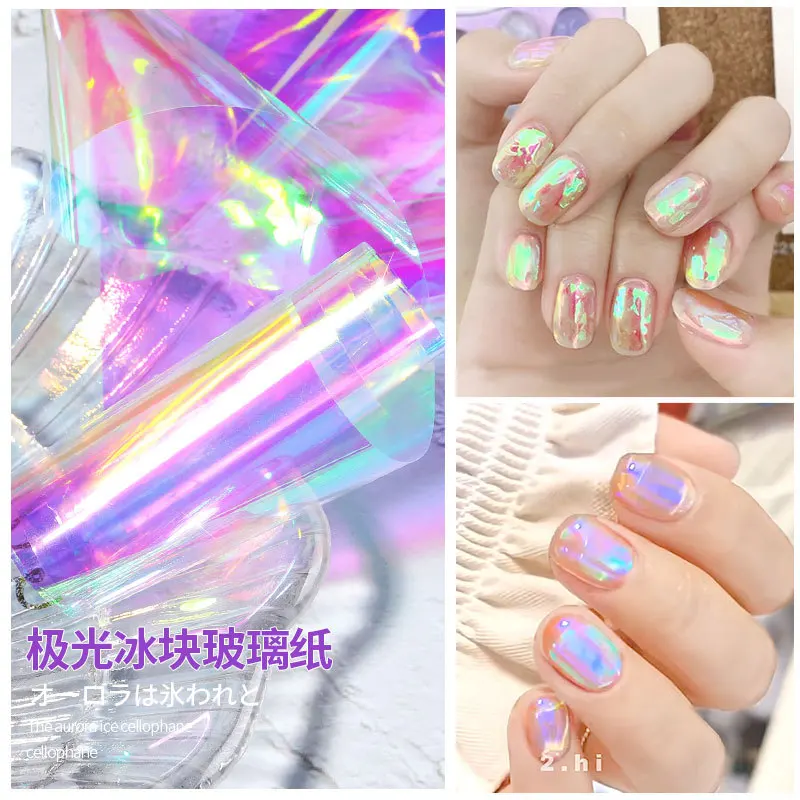 

1 Roll 5cmx100M Glitter Holographic Laser Aurora Ice Block Cellophane Glassine Nail Art Paper Decorations Manicure DIY Ornaments