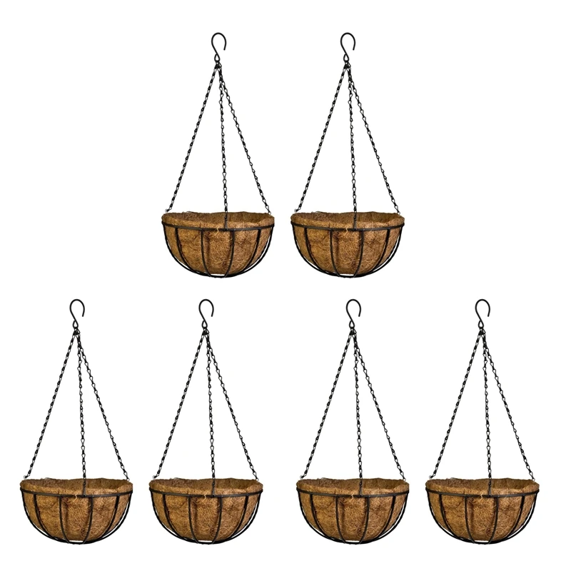 Hanging Basket For Plants Garden Flower Planter With Chain Plant Pot Home Balcony Decoration 6 Pcs-8 Inch