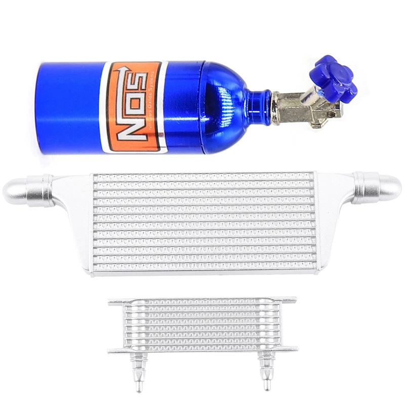

2 Pcs RC Car Part: 1 Pcs 1/10 RC Car Inter-Cooler Kit Chrome & 1 Pcs Metal Simulated NOS Nitrogen Bottle