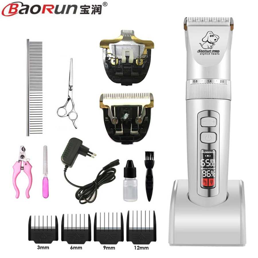 

BaoRun P9 Professional Pet Dog Hair Trimmer Electric Shaver Rechargeable Pet Grooming Hair Clipper LCD Display Cutting Machine