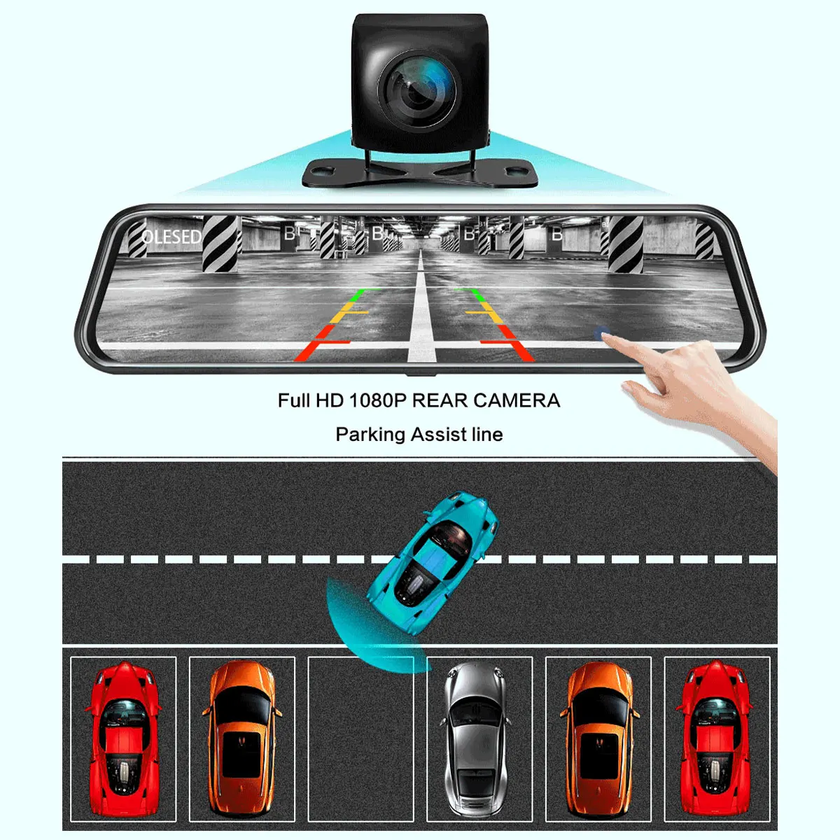 Mirror Dash Cam 10inch 1080P Clear Car Driving Recorder 170° Viewing Angle Rearview Camera Loop Recording Parking Assist for Car