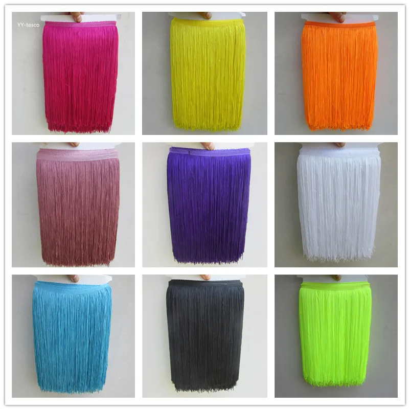 YY-tesco 10 yard/lot Hot Sale 30CM Long Polyester Tassel African Lace Fringe Trim For Sew Latin Dress Garment Accessories Ribbon