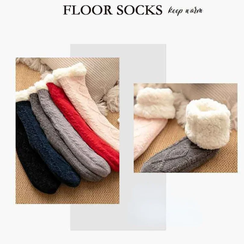 Fuzzy Sock Womens Winter Warm Plush Female Non Slip Anti Skid Grip Sleeping Floor Slippers Short Thermal Fluffy Sock Ladies
