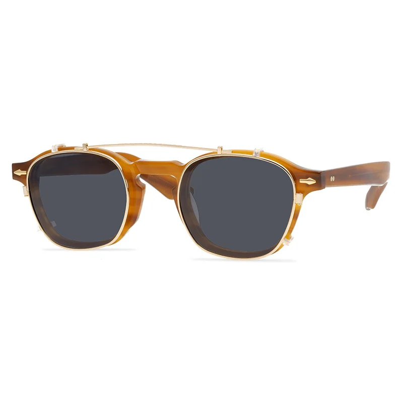 JACQUES Style Teampunk Clip On Sunglasses Men Women Top Quality Vintage Square Sunglass Luxury Designer Sun Glasses Male 2023