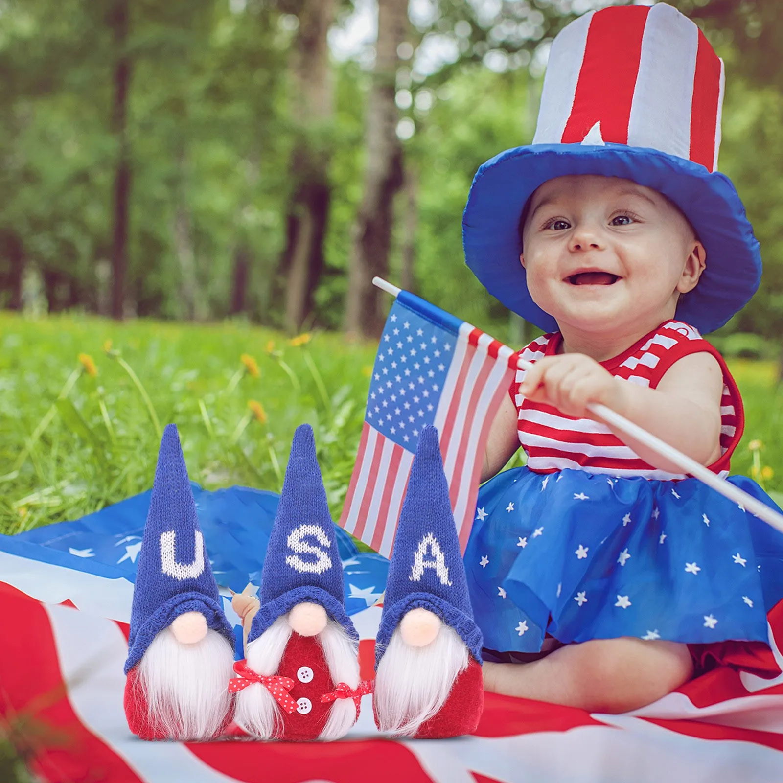 

Twins Ornament Independence Day Gnome Faceless Ornament Gnome Doll Independence Day Decoration