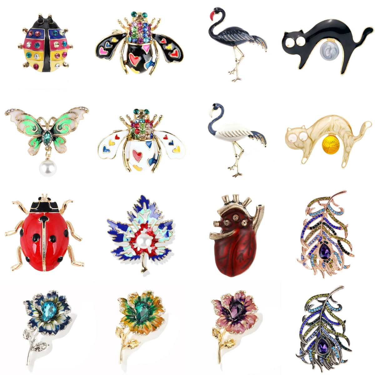 

Colorful Maple Leaves Bee Flower Butterfly Metal Brooch Pin Imitation Pearl Decoration Brooches Pins Women Party Jewelry