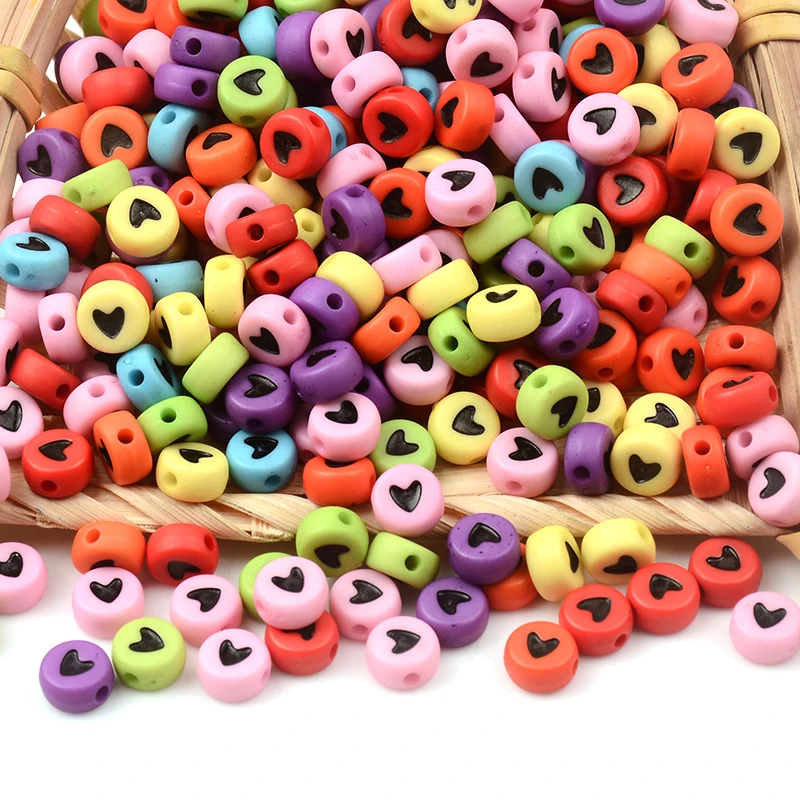 

Colorful 4*7mm Flat Round Black Heart Loose Spacer Acrylic Beads For Jewelry Making Diy Beads Bracelet Necklace Materials