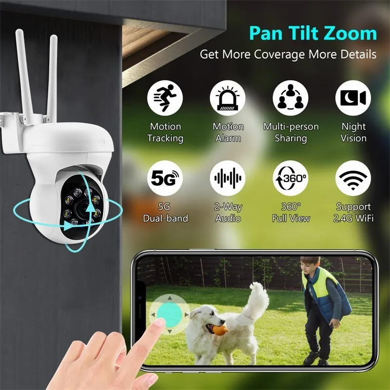 5G 200W IP Wi-Fi камера видеонаблюдения с 4-кратным цифровым зумом и ночным видением