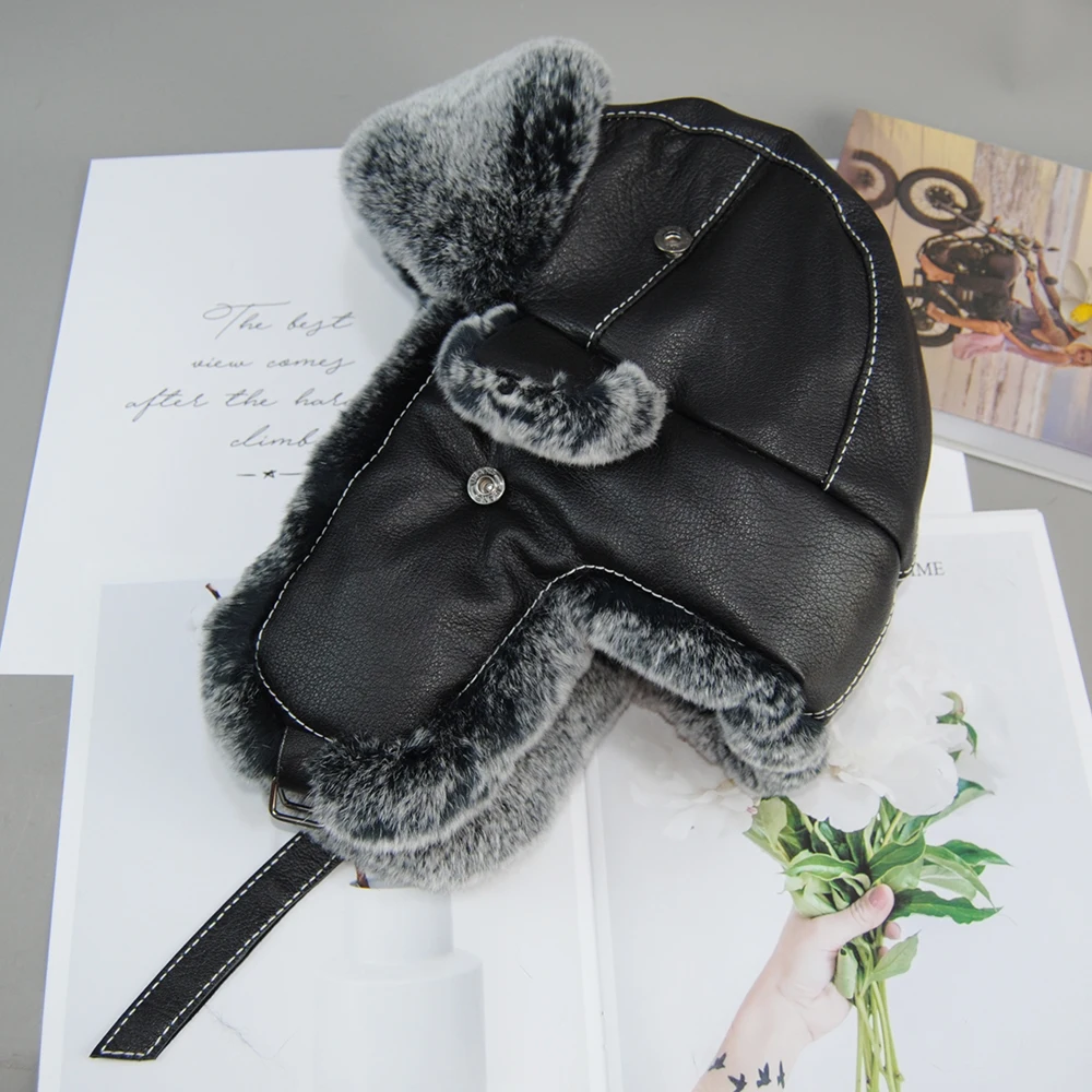 Лидер продаж унисекс шапка-бомбер из натурального меха кролика рекс шапка-ушанка