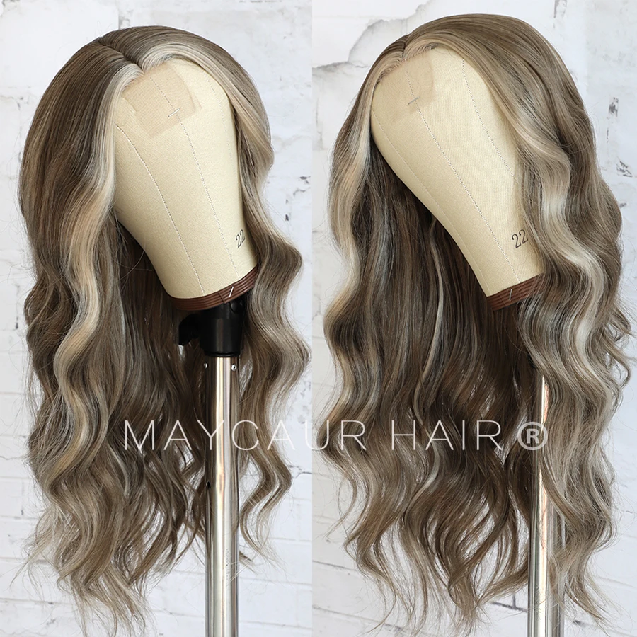 Synthetic Lace Front Wigs Long Wavy Highlights Hair Wigs Platinum Blonde Ombre Colorful Wigs