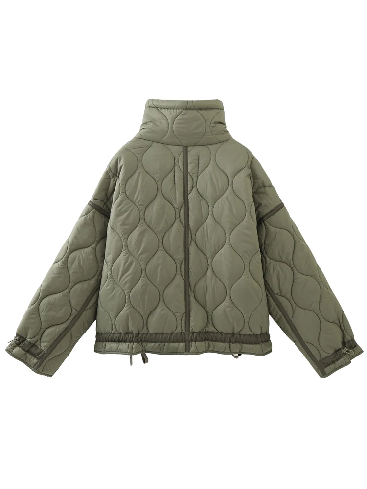 PAILETE Women 2023 fashion with drawstrings thick warm jacket coat vintage high collar long sleeve female outerwear chic tops