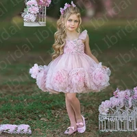 2022 latest pink flower girls dresses cute ball gown kids party gowns sleeveless kids formal wear florals baby wear knee length