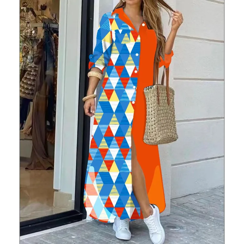 Новые женские модные весенне-осенние платья-рубашки с длинными рукавами и