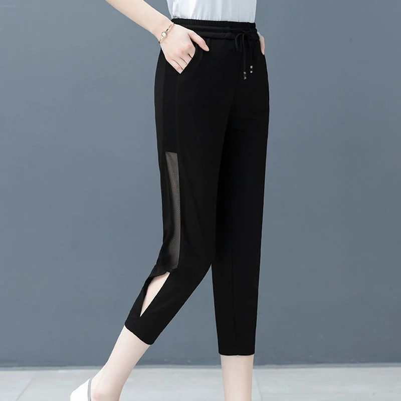 

Summer Capris Pants For Women Casual Thin Black High Waist Harem Pants Loose Ice Silk Short Trousers Sweatpants 4XL
