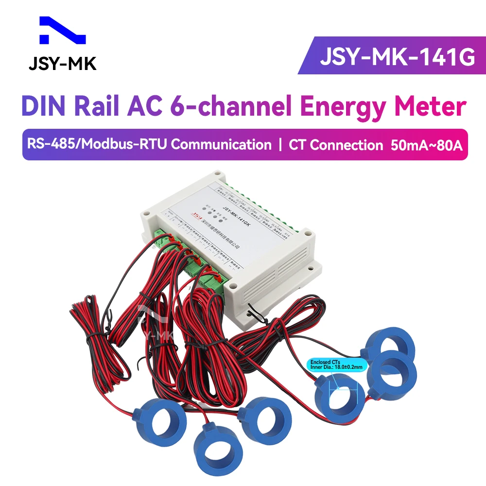 Фото JSY-MK-141G 6-канальный измеритель энергии 80А RS485 Modbus-RTU на DIN-рейке №1