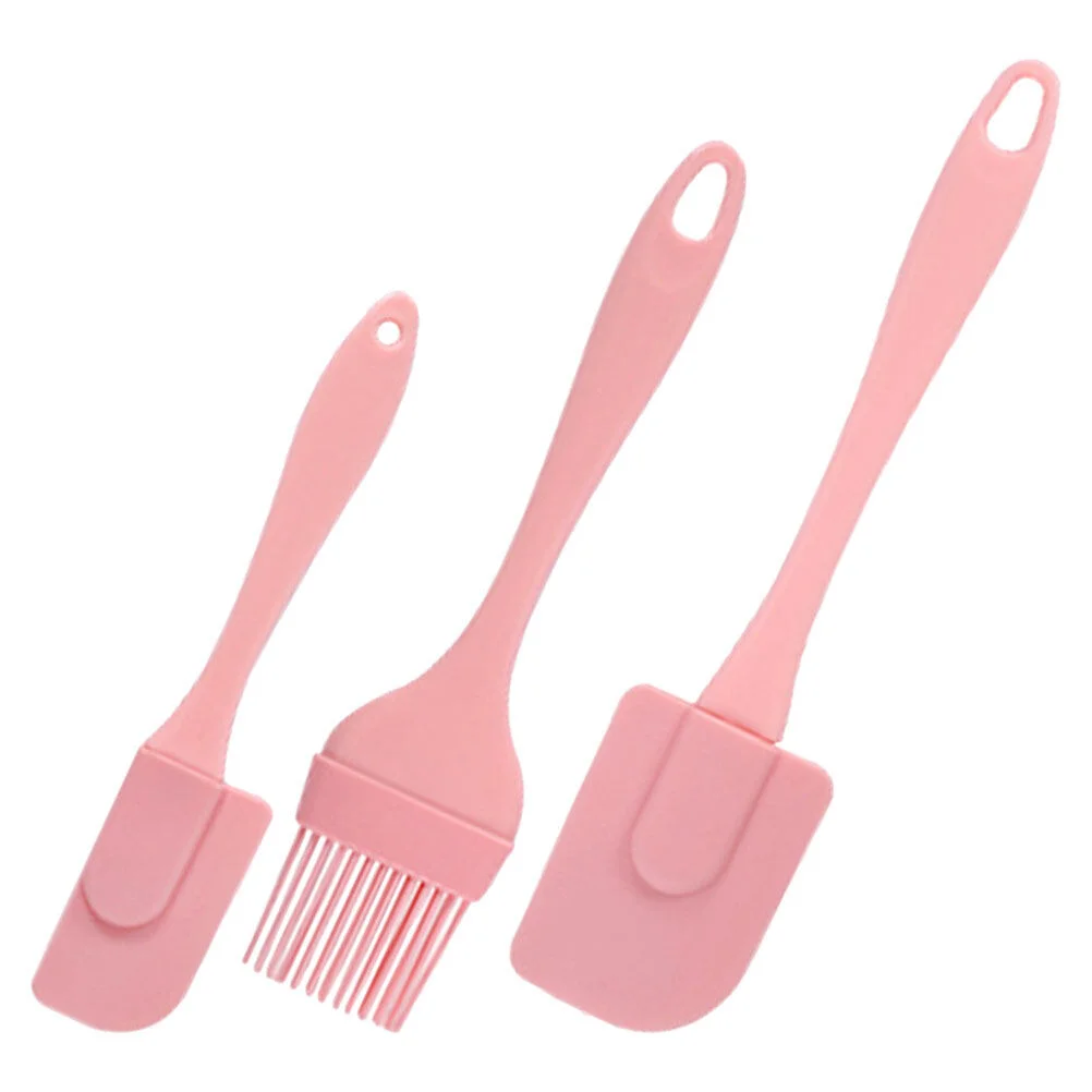 

3 Pcs Bbq Scraper Grill Cake Spatula Spatulas Handle Kitchen Use Set Silicone Oil Brush Jar Silica Gel Small