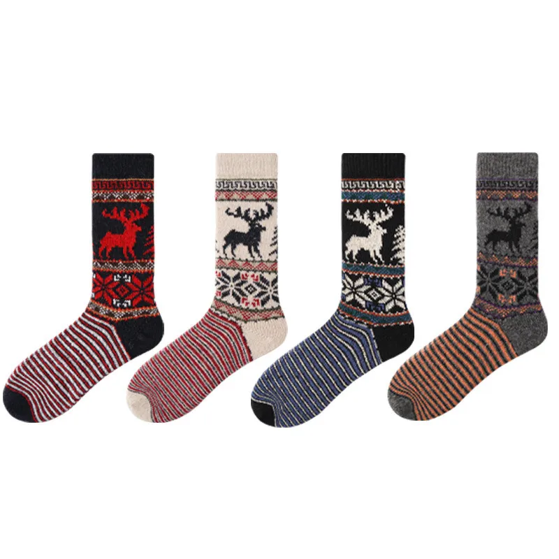 5 Pairs Winter Warm Vintage Female Middle Tube Socks Thick Line Fawn Ethnic Style Rabbit Wool Women Socks