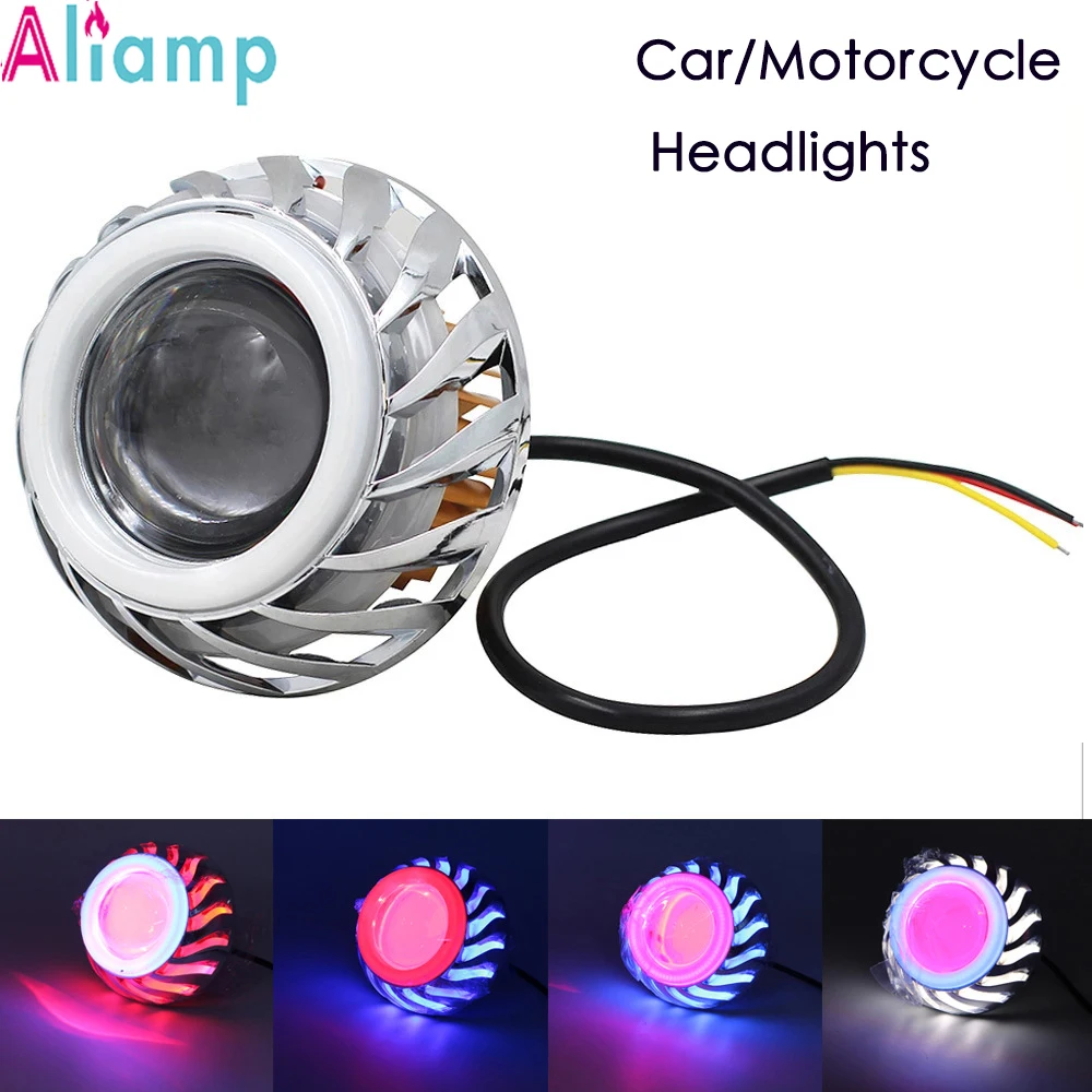 

Car Motorcycle Headlight 7W LED Angel Eye Lens High/low Beam Mini Projection DRL Retrofit Light