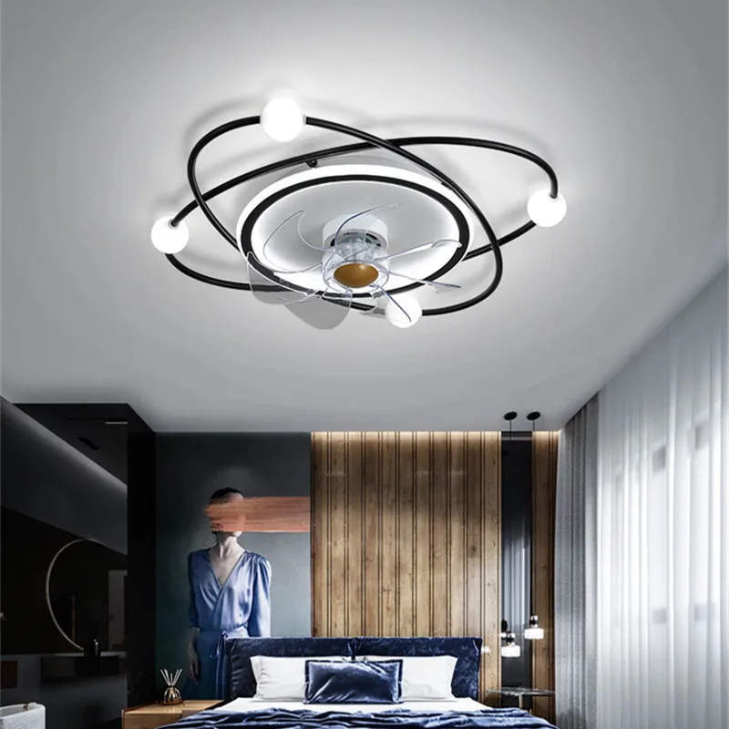 Invisible Blade Ceiling Fan Light Low Floor Loft Led Ceiling Fan Lamp Remote Control Bedroom Simple Iron Creative Fan Ventilator