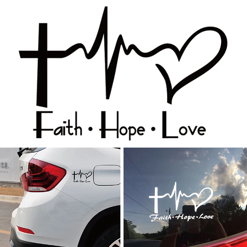 

Виниловая наклейка на автомобиль с надписью «Faith Hope Love»
