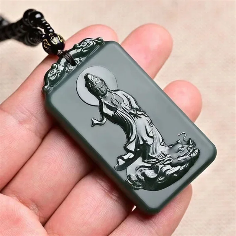 Jia Le/ручная резьба/ He Tian голубой нефритовый кран Гуань Инь ожерелье кулон модные