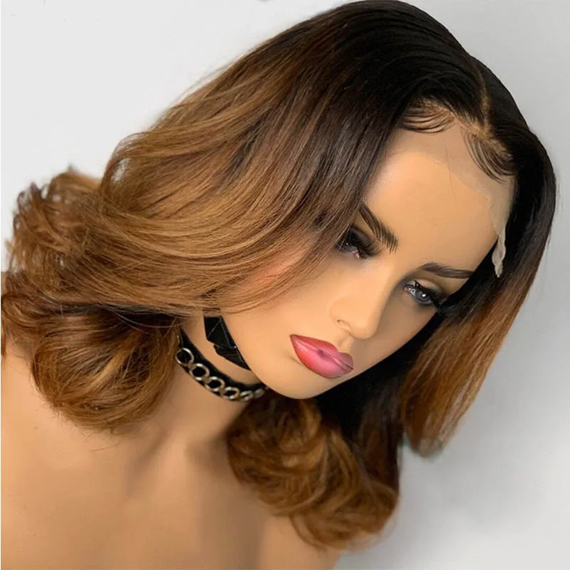 Short Bob Transparent 1B27 Body Wave Human Hair Wig Pre Plucked Ombre Blonde 13x4 HD Lace Front Wig For Women Baby Hair Glueless