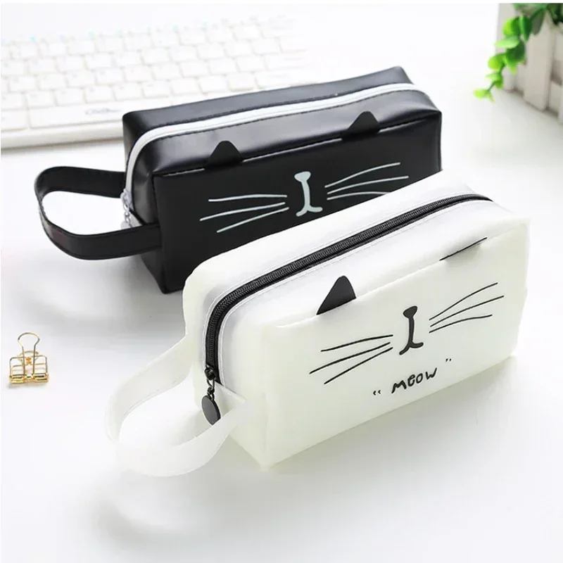 Креативный милый черный белый цвет кот квадратный пенал портативная большая