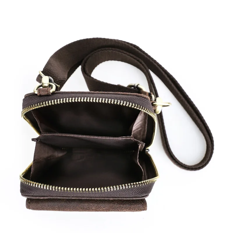 Men's Crossbody Bag Genuine Leather Shoulder Sling Bag Small Messenger Waist Pack Multifunctional Long Wallet for Men