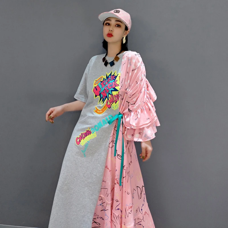 Розовая серая Лоскутная женская летняя повседневная одежда пуловер необычное