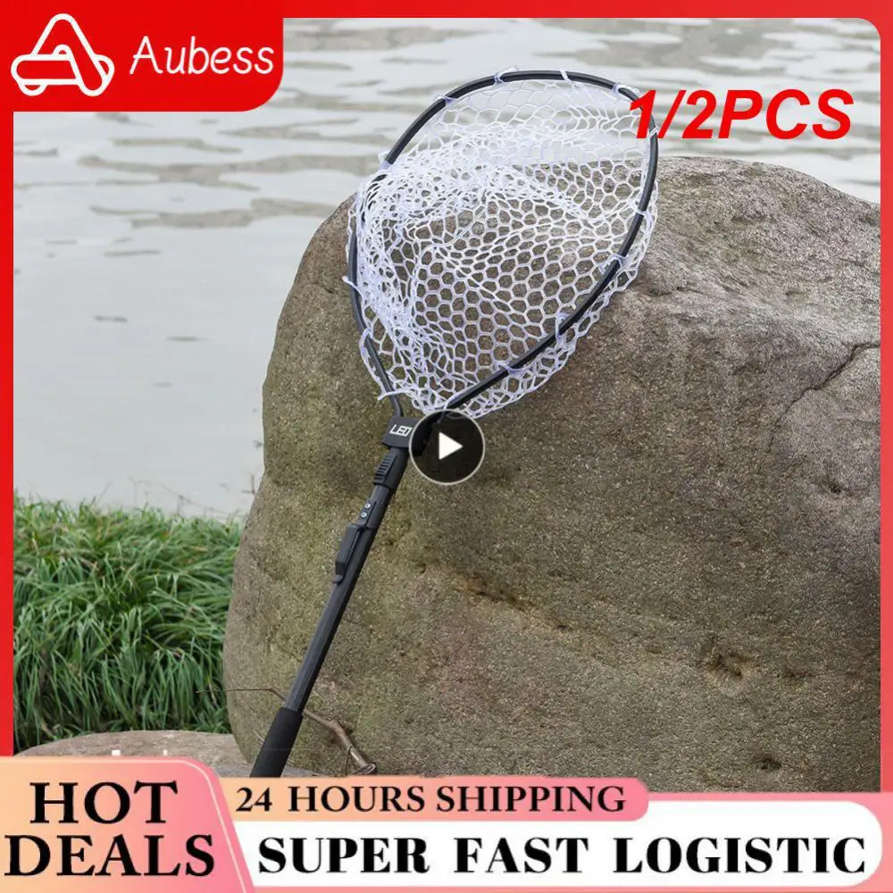 

1/2PCS Leo Fly Fishing Net Fish Landing Net With Folding Aluminum Handle And Soft Rubber Mesh Perfect For Catch And Release