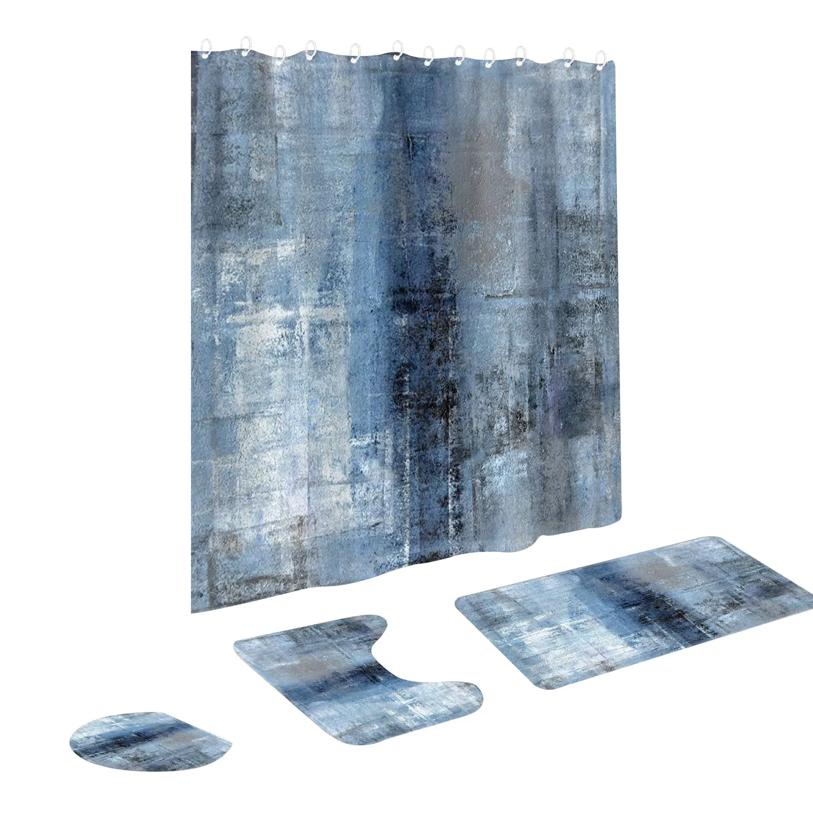 

4pcs Polyester Easy Clean Waterproof Soft Shower Curtain Set With Hook Bath Mat Universal Vintage Bathroom Decor Pedestal Rug