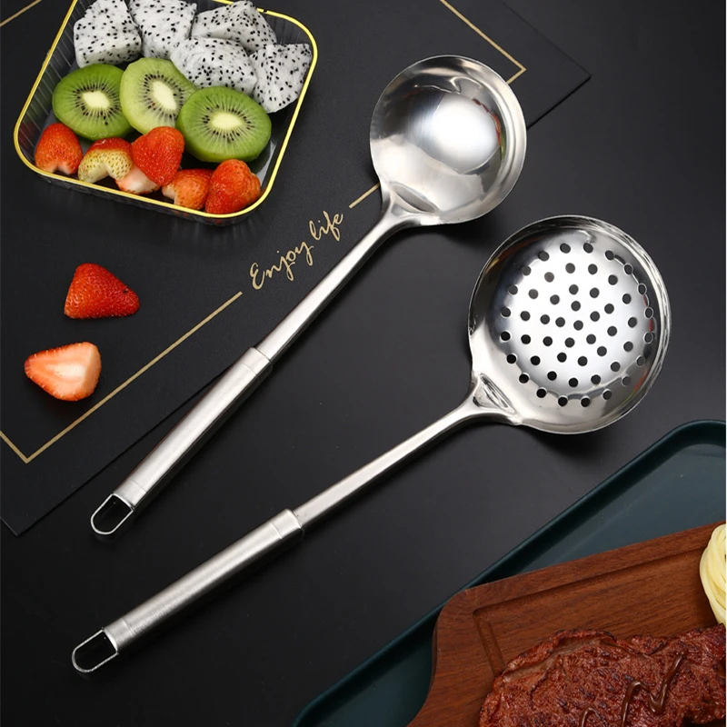 Stainless Steel Large Pasta Colander Soup Spoons Long Handle Oil Skimmer Food Strainer Sieve Home Practical Kitchen Gadget