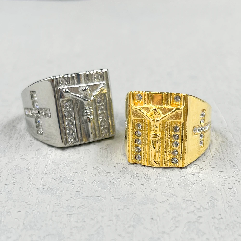 Мужское Винтажное кольцо с крестом и Иисусом из нержавеющей стали 316L