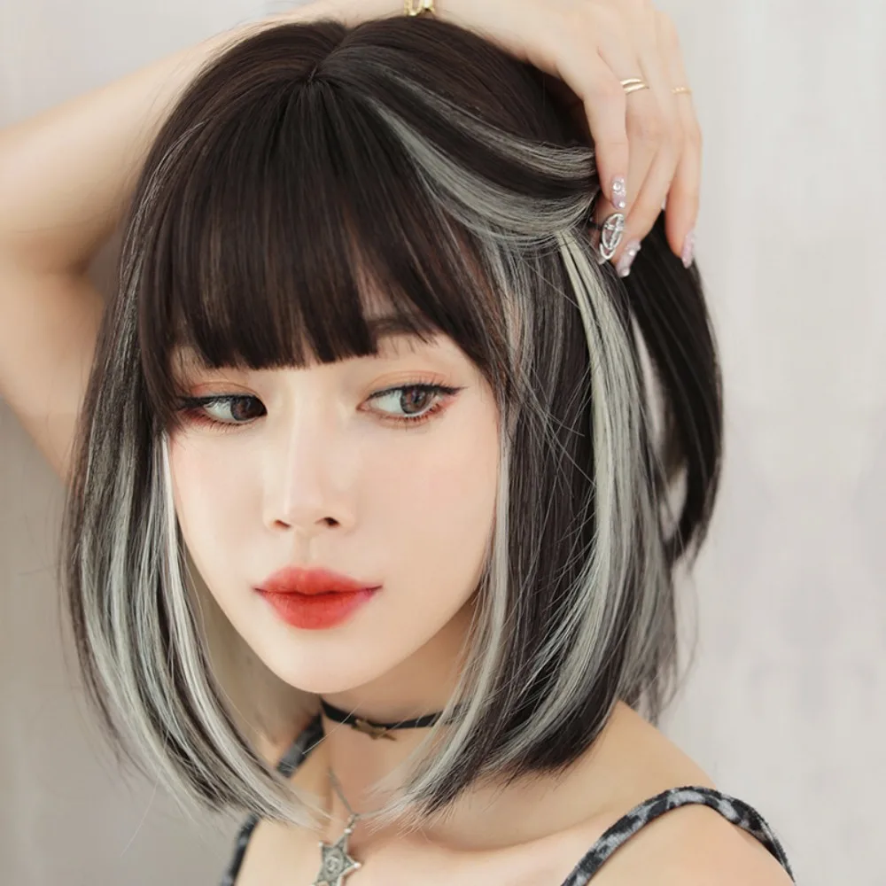 

Extension Tools Natural Highlight Women Girls Hanging Ear-dye Wig Short Ombre Wigs Cosplay Lolita Wig Straight Bob Wigs